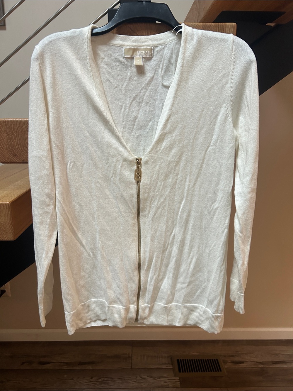MICHAEL Michael Kors Cream Zip-Front Lightweight Knit Cardigan
